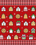 Cute Red Houses Snowflake Collage Rug