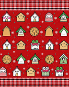 Cute Red Houses Snowflake Collage Rug