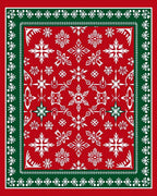 Red White Green Snowflake Border Rug