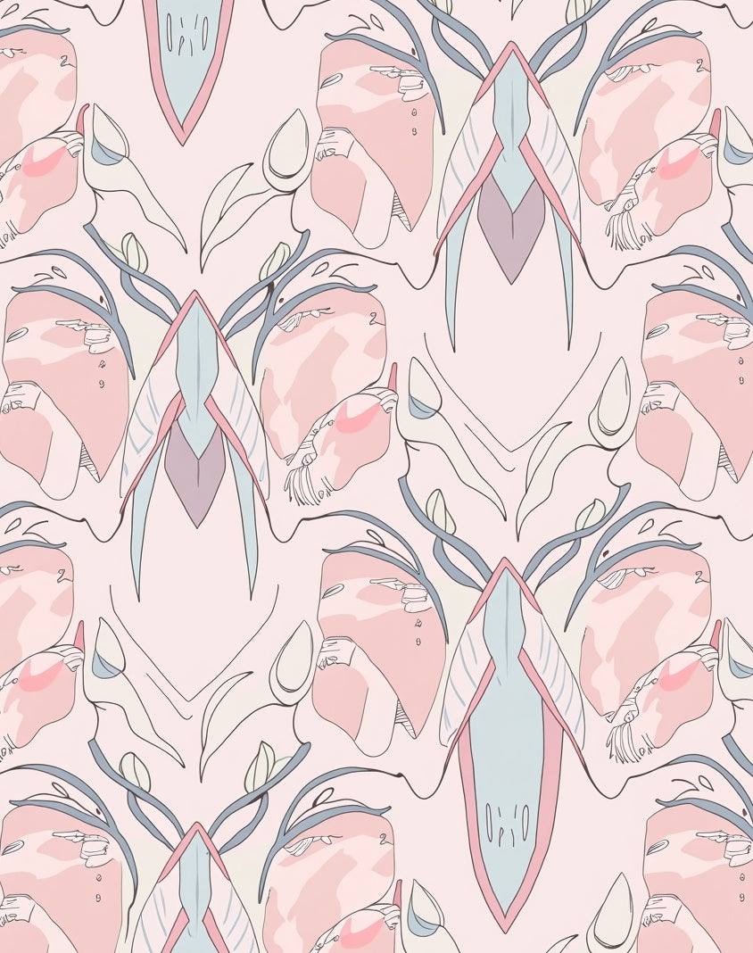 Pale Pink Abstract Organic Botanical Rug