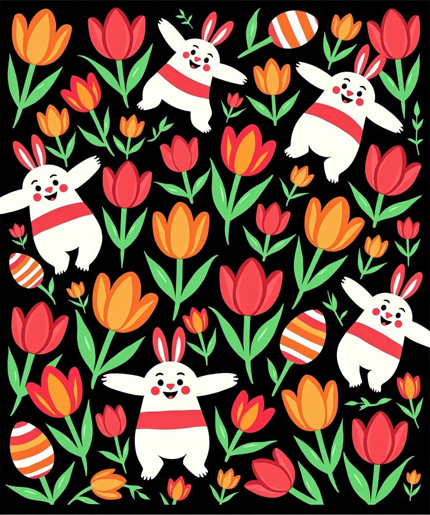 Happy Bunnies And Tulips Garden Rug