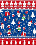 Festive Blue Snowman and Candy Cane Rug