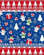Festive Blue Snowman and Candy Cane Rug