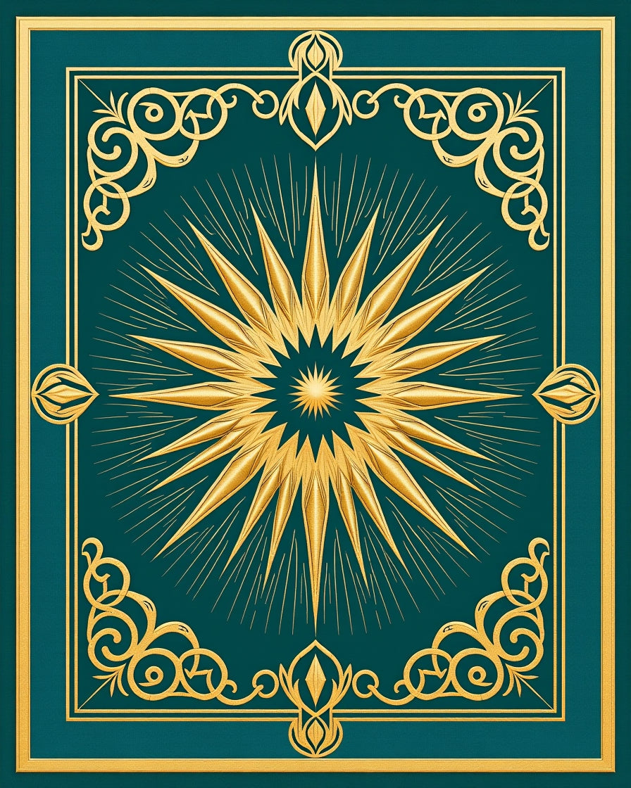 Golden Sunburst Emerald Border Rug