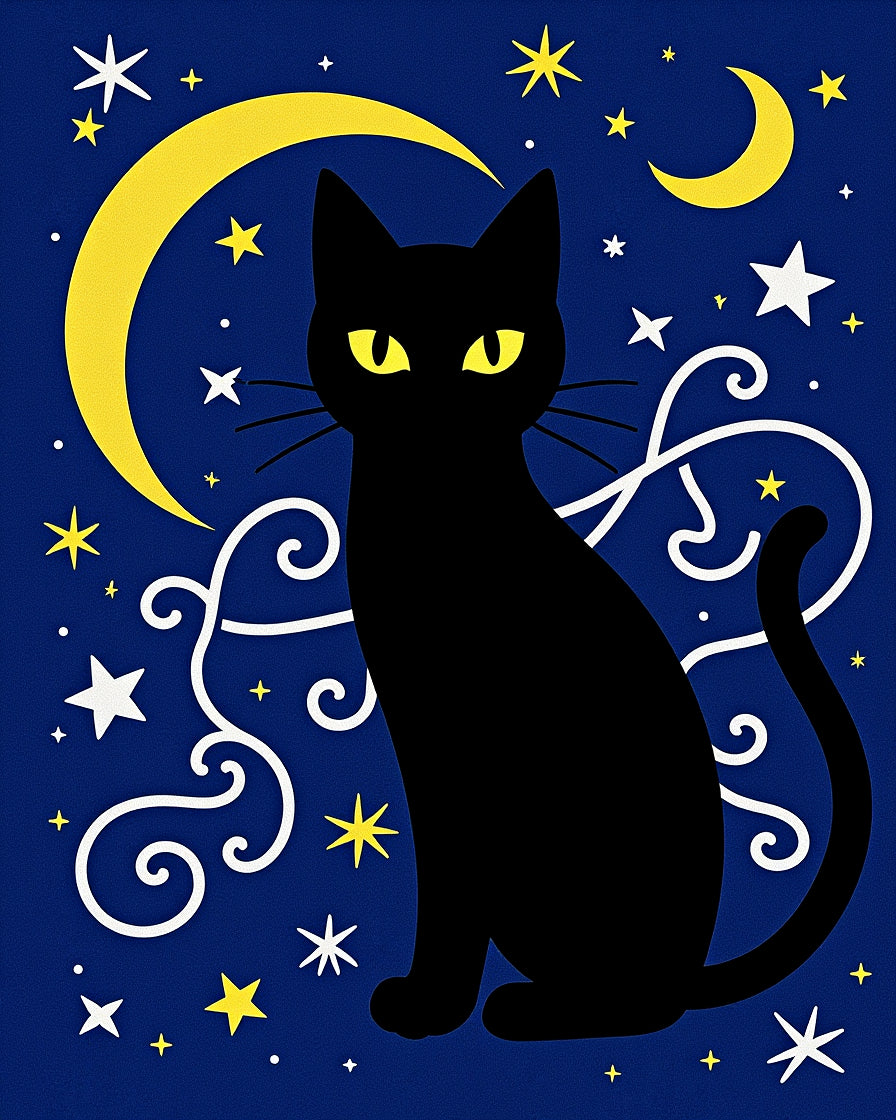 Black Cat on Starry Midnight Canvas Rug