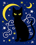 Black Cat on Starry Midnight Canvas Rug