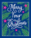 Vibrant Blue Green Star Christmas Script Rug