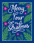 Vibrant Blue Green Star Christmas Script Rug