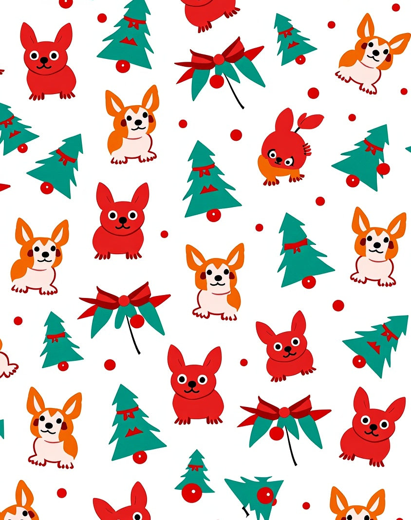 Red Orange Corgi Christmas Tree Bow Rug