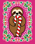 Whimsical Sloth Candy Cane Festive Frame Rug