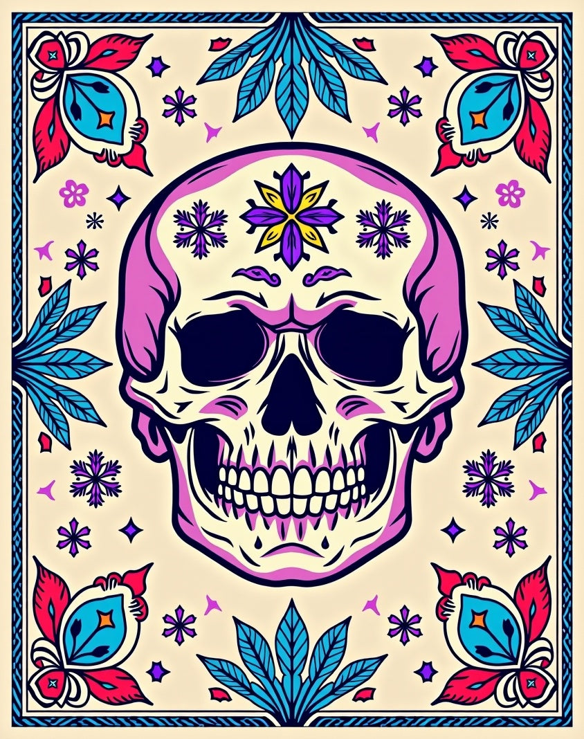 Vibrant Skull Floral Medallion Rug