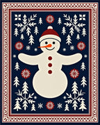 Winter Snowman Scene Folk Art Rug