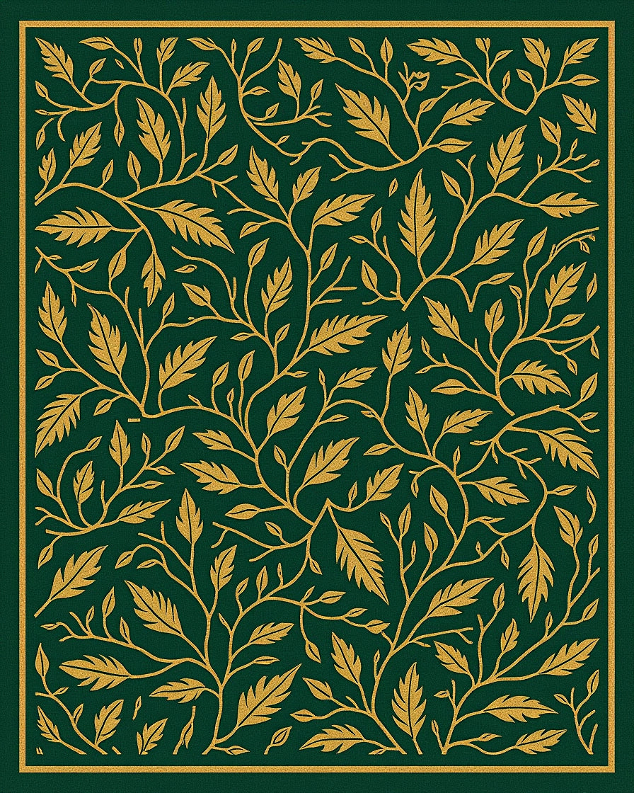 Deep Emerald Gold Leaf Scroll Rug