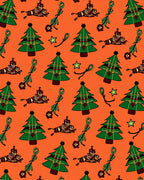 Whimsical Green Christmas Trees Orange Rug