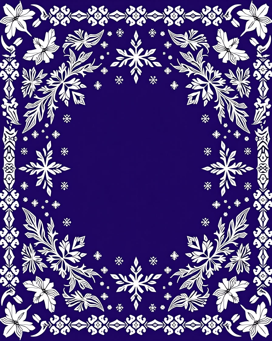 Deep Blue Floral Snowflake Frame Rug