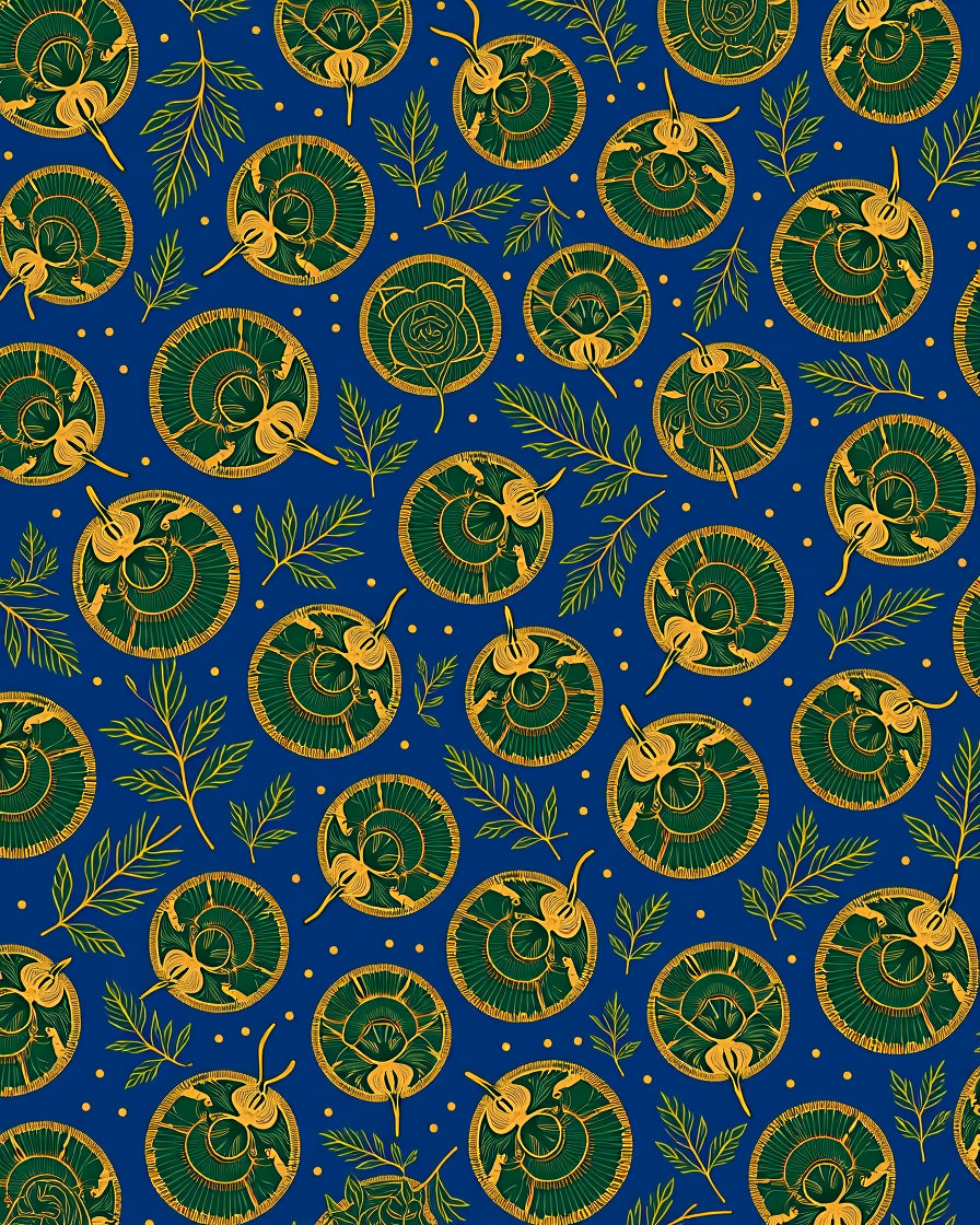 Deep Blue Green Gold Medallion Folk Art Rug