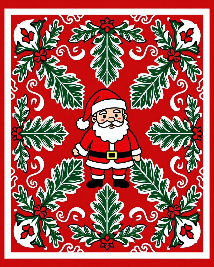 Jolly Red Santa Holly Garland Rug