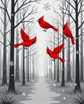 Red Cardinals Winter Forest Pathway Rug