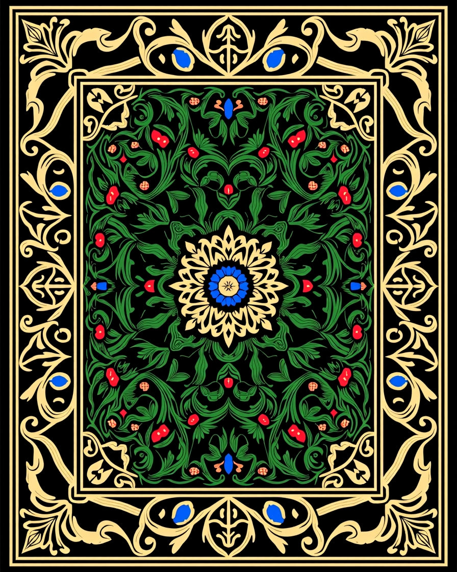 Rich Emerald Floral Art Nouveau Rug