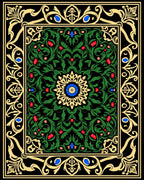 Rich Emerald Floral Art Nouveau Rug