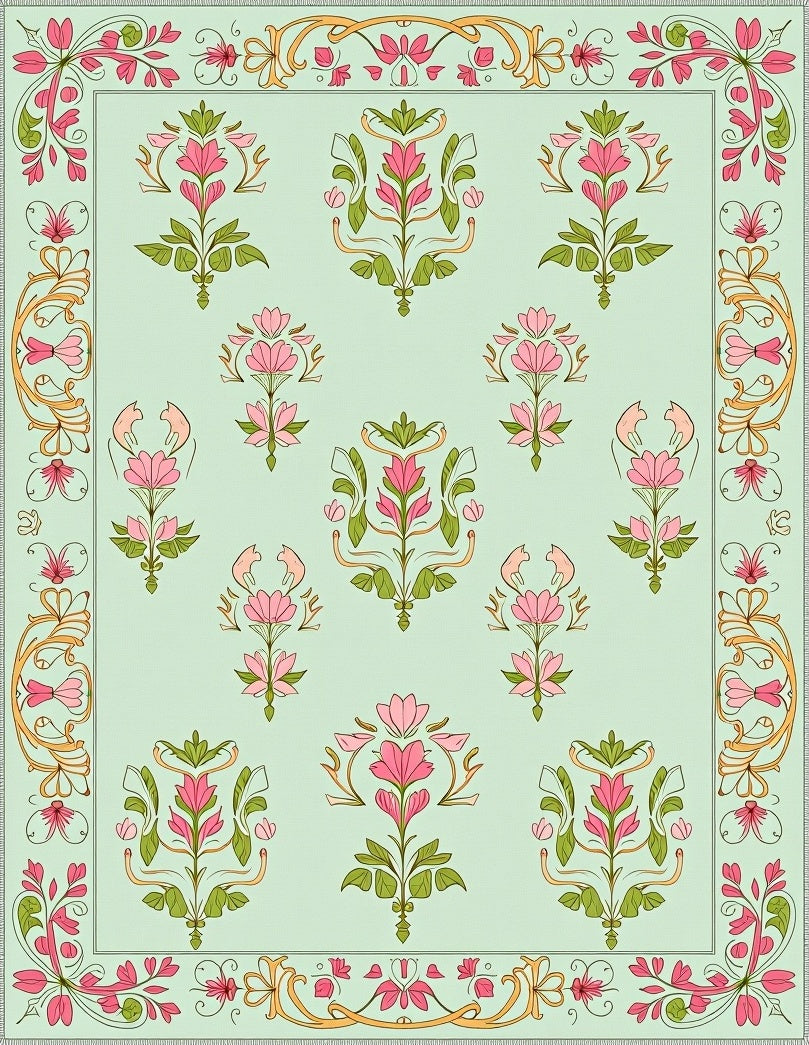 Soft Pink Botanical Garden Arrangement Rug