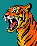Bold Tiger Head Orange Black Teal Rug
