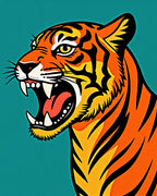 Bold Tiger Head Orange Black Teal Rug