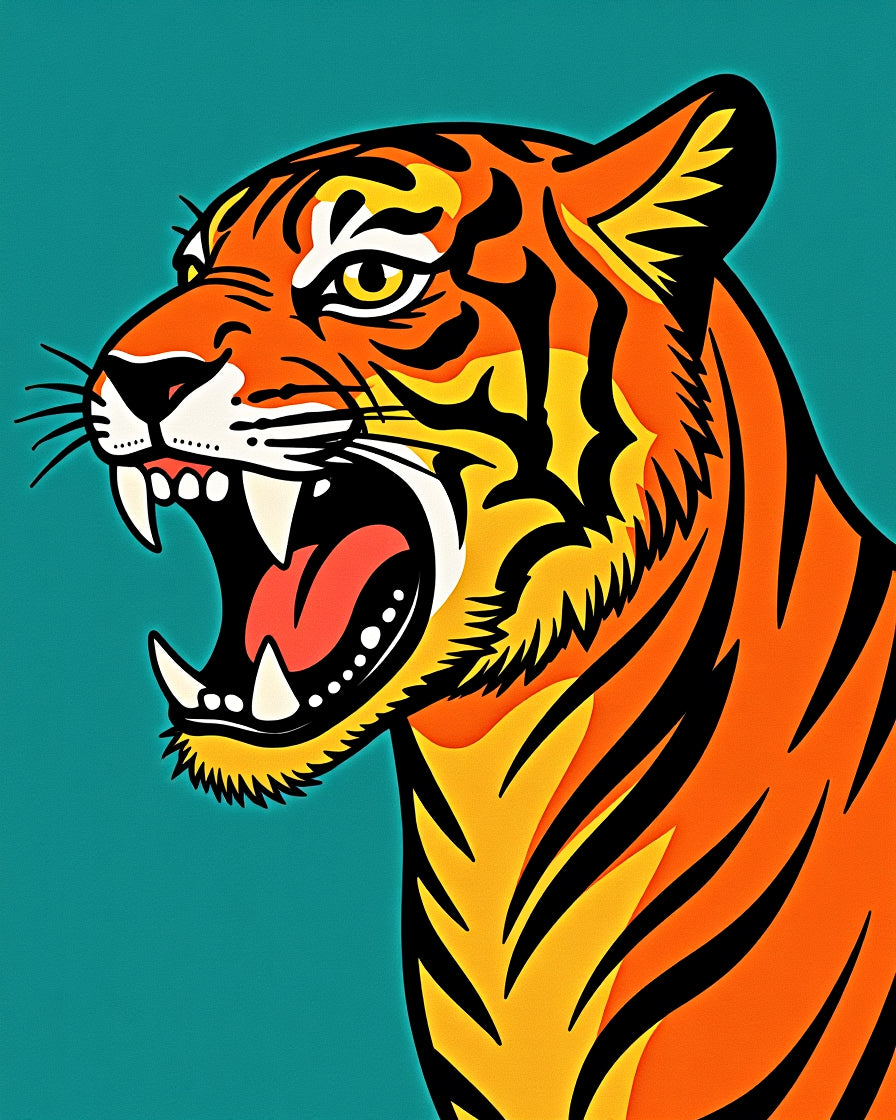 Bold Tiger Head Orange Black Teal Rug