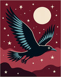 Crimson Night Sky Crow Moon Stars Rug