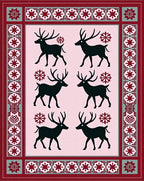 Crimson Reindeer Snowflake Border Rug
