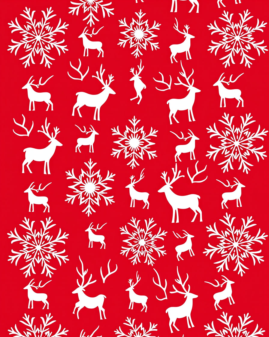 Red White Reindeer Snowflake Collection Rug