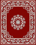Crimson Bordered White Floral Rays Rug