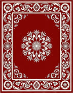 Crimson Bordered White Floral Rays Rug