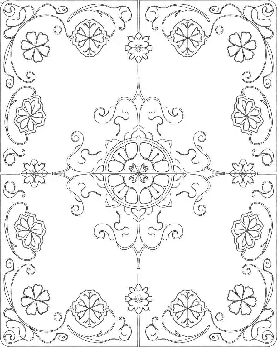 Ornate Floral Medallion Vine Arrangement Rug