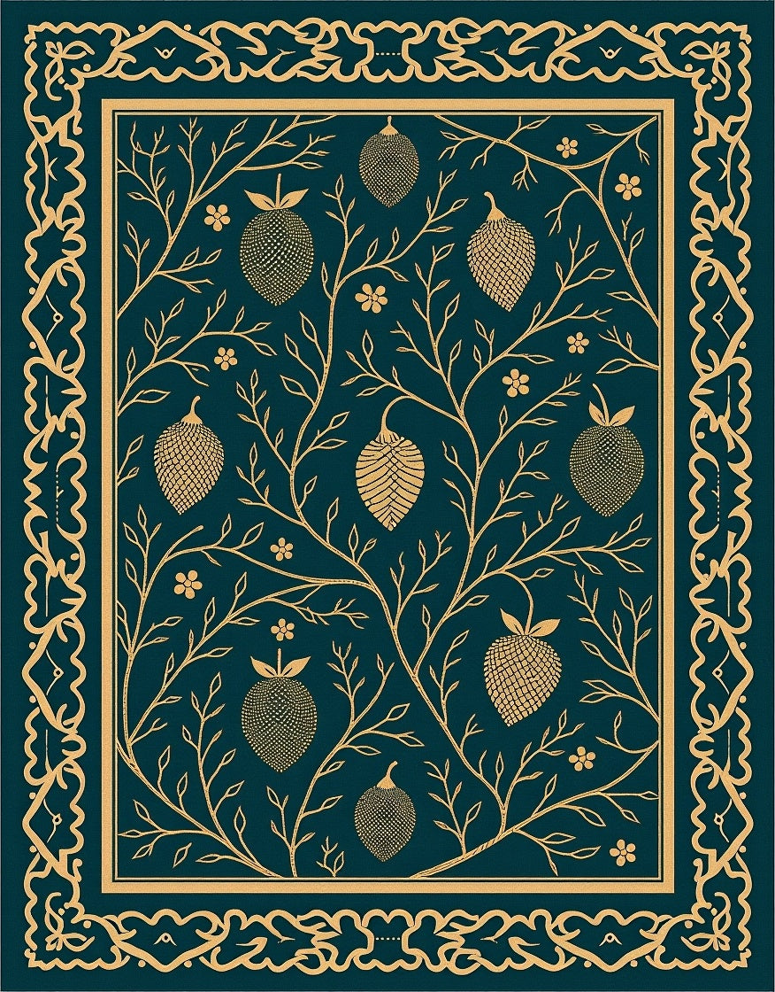 Golden Strawberry Botanical Vine Rug