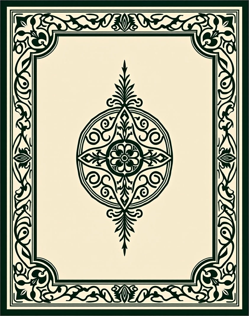 Green Floral Medallion Border Rug