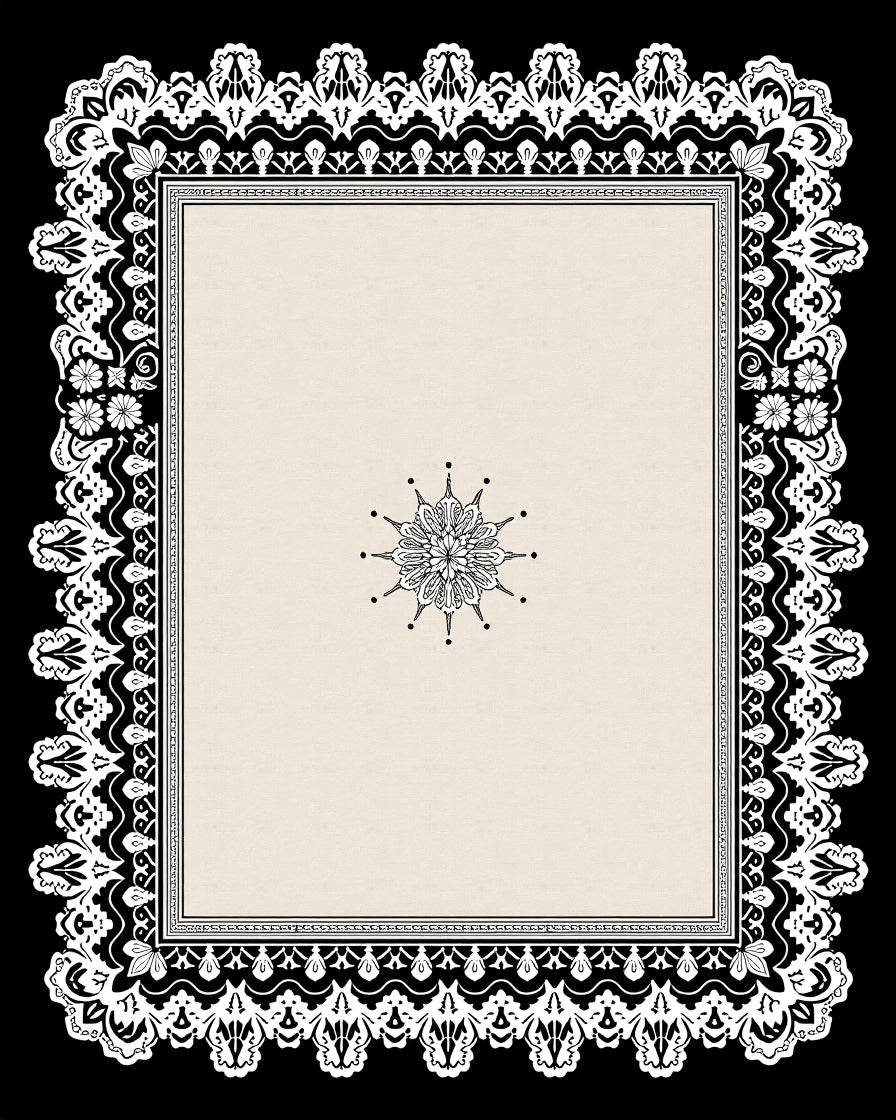 Cream and Black Floral Lace Rug