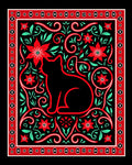 Black Cat Red Floral Whimsical Art Rug