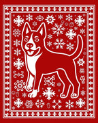 Red Snowy Dog Snowflake Border Rug