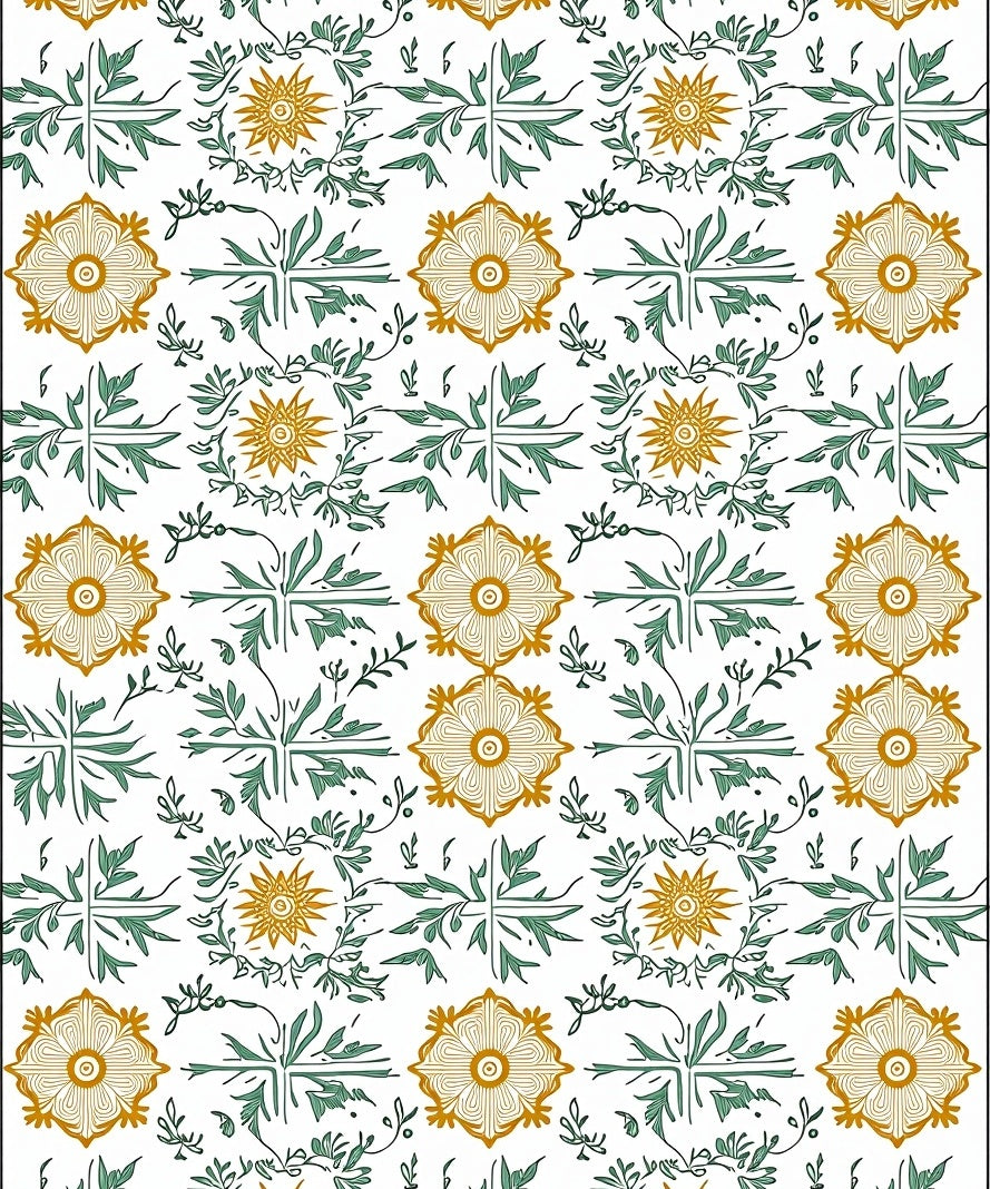 Gilded Teal Floral Garland Medallion Rug