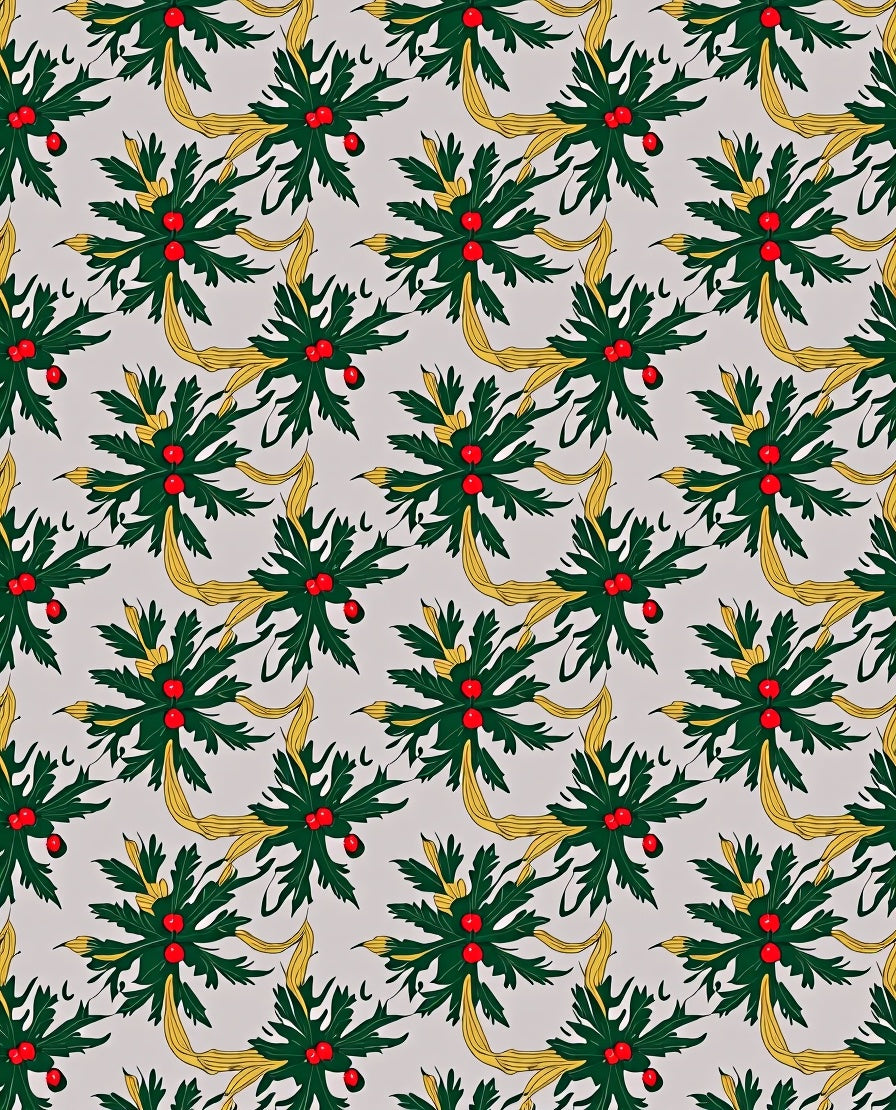 Festive Green Holly Berry Ribbon Repeated Rug