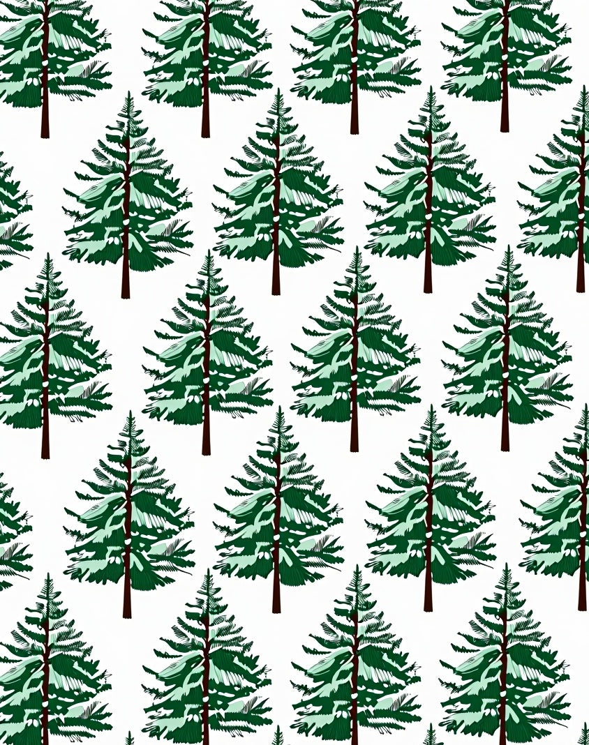 Green Snow-Covered Evergreen Pine Trees Rug