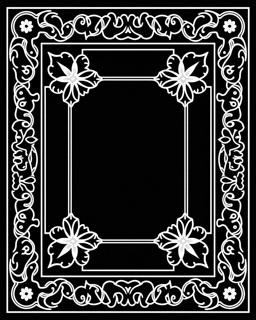White Floral Scrollwork Border Rug
