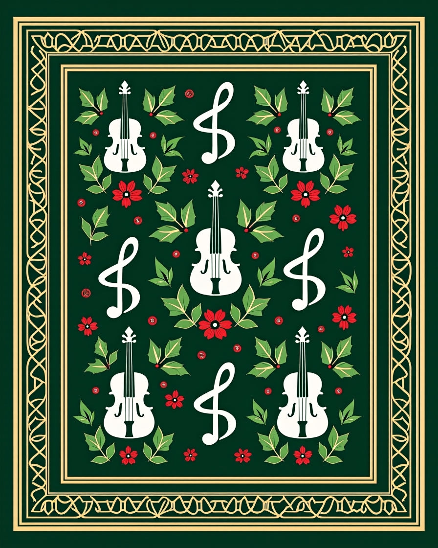 Orchestral Harmony Green Violin Floral Rug