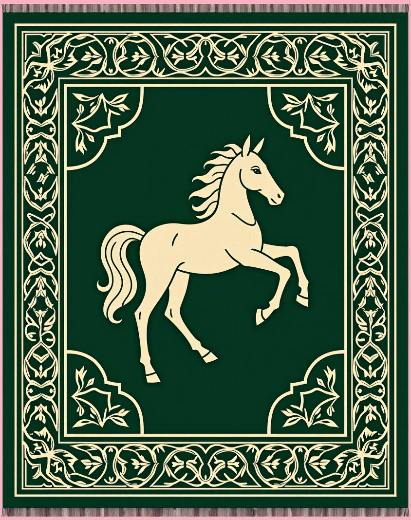 Green Cream Horse Ornamental Border Rug