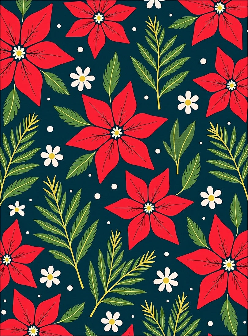 Crimson Poinsettia Botanical Dark Rug