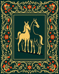 Golden Horses Floral Border Rug