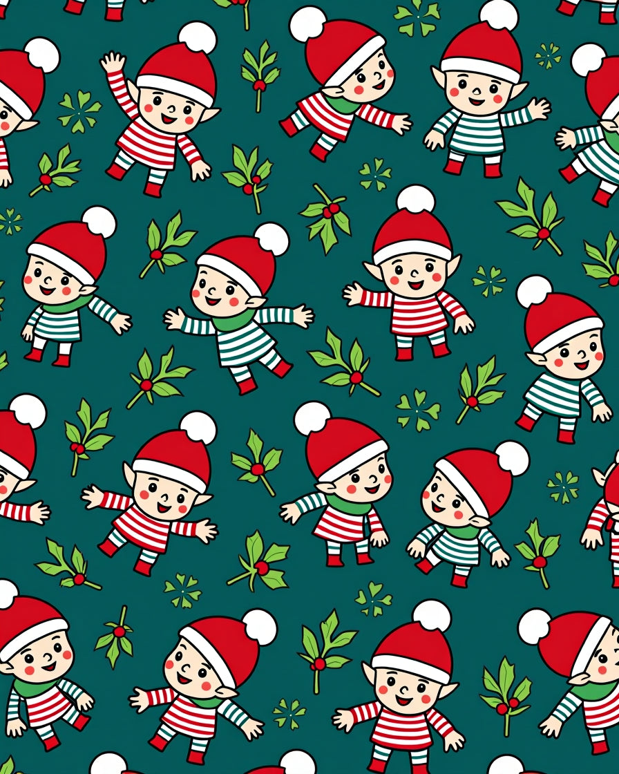 Christmas Elves Holly Botanical Teal Rug