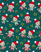 Christmas Elves Holly Botanical Teal Rug