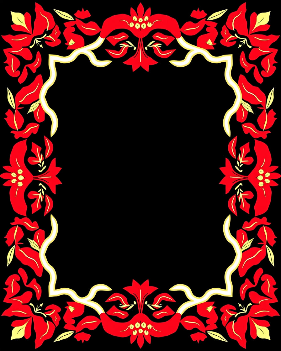 Bold Crimson Floral Vine Frame Rug